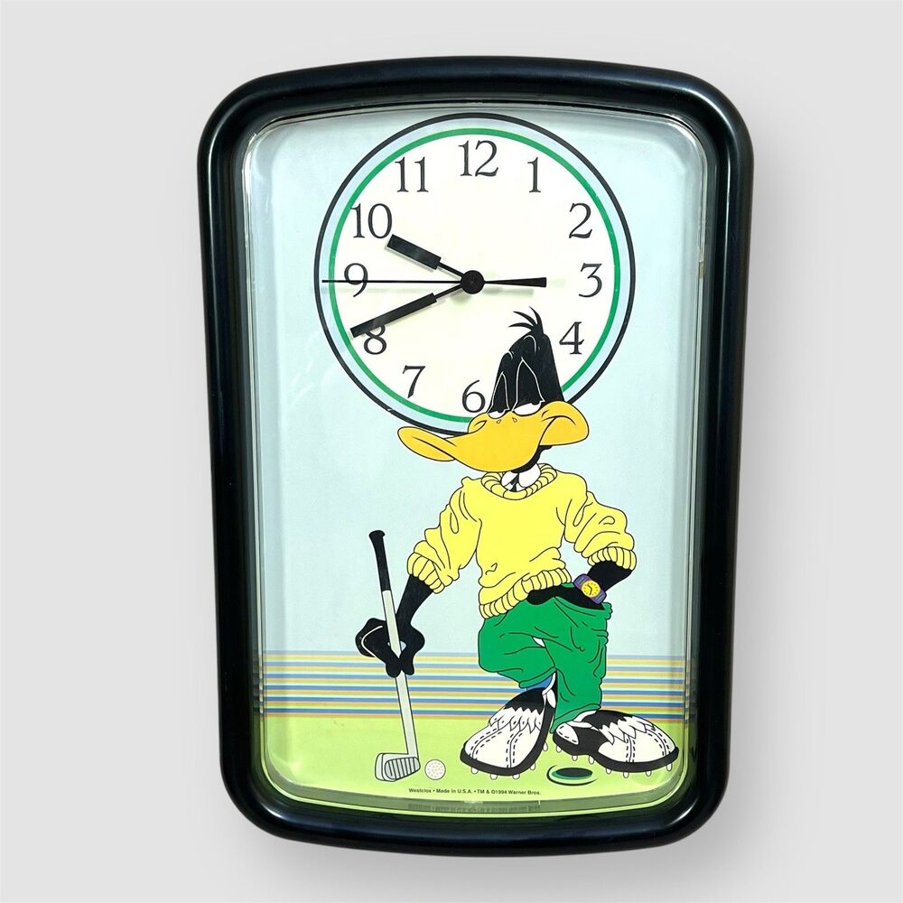 Westclox Daffy Duck Golfer Wall Clock Looney Tunes 1994 Warner Bros USA - WORKS